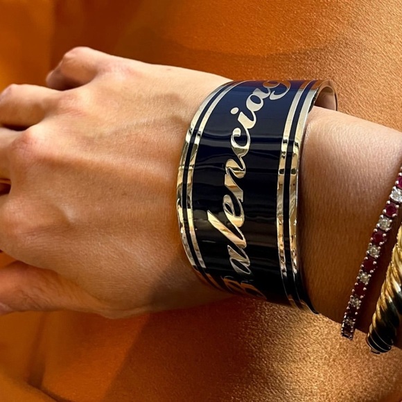 Balenciaga silver and blue enamel logo cuff - Picture 1 of 5